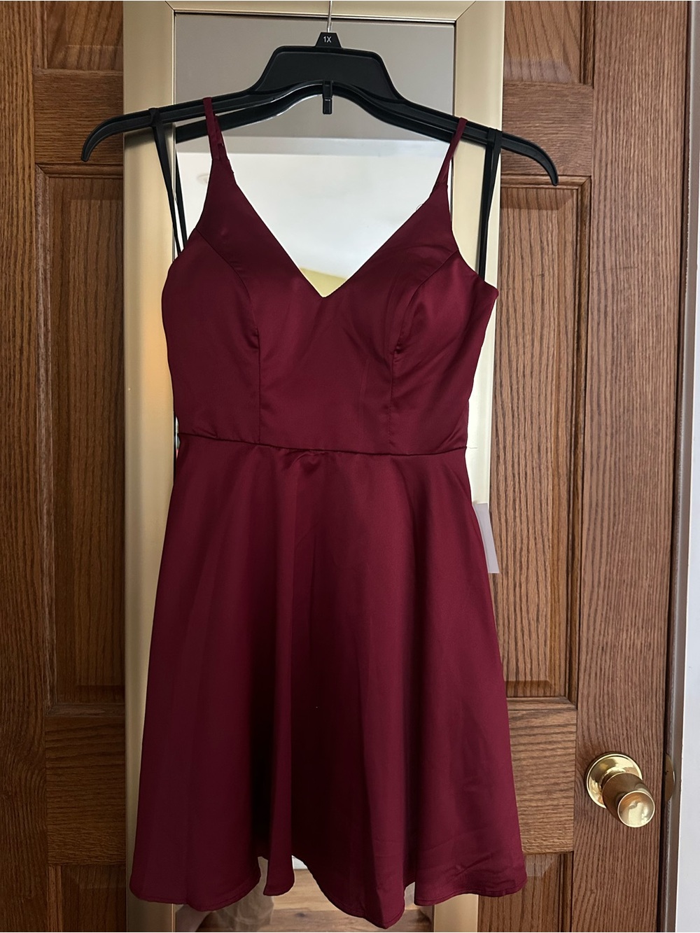 Women's Burgundy V-Neck Spaghetti Strap Dress